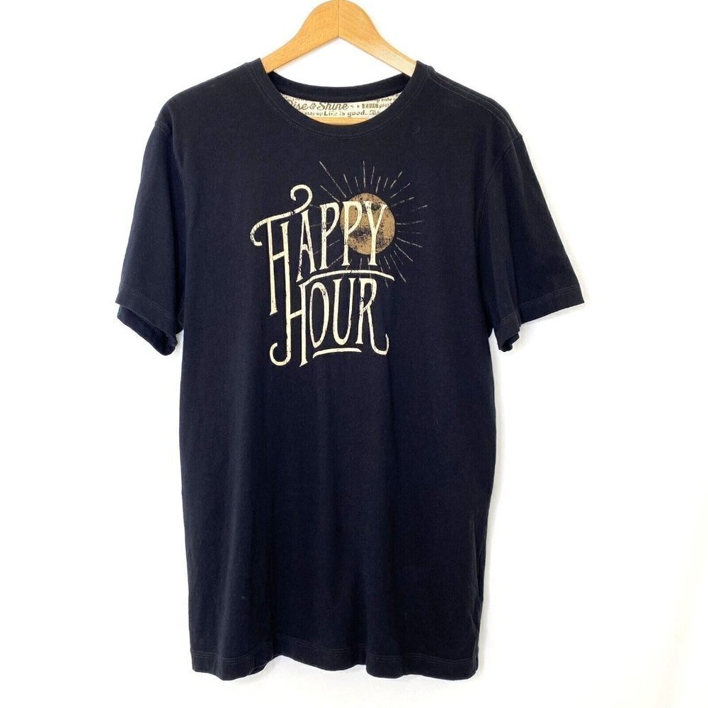 Life is Good Happy Hour T Shirt Mens size Medium Short Sleeved Black